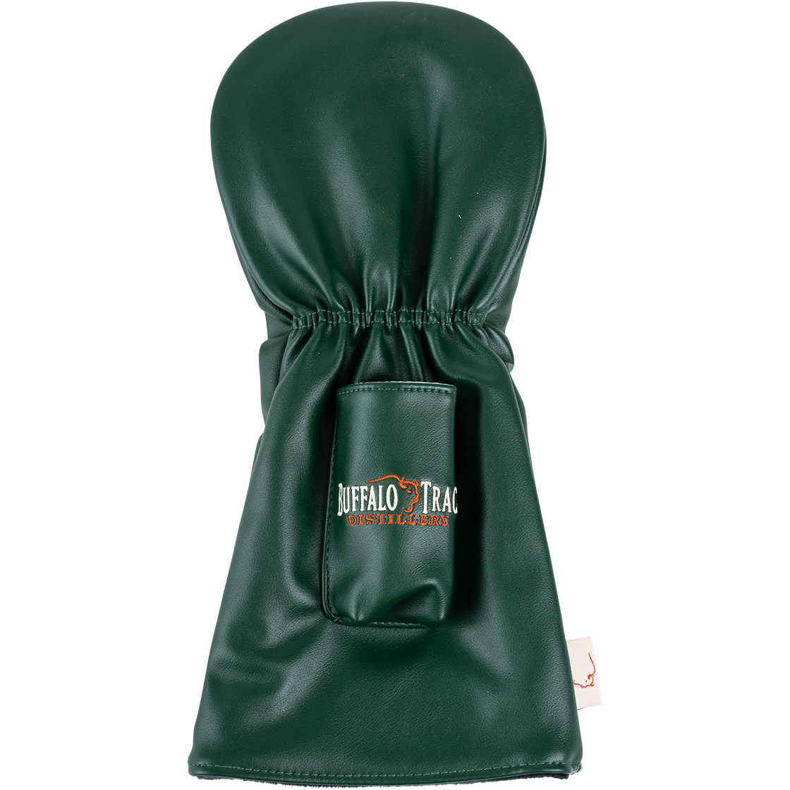 Buffalo Trace Green Leather Golf Club Cover side view showing leather texture and zippered pocket