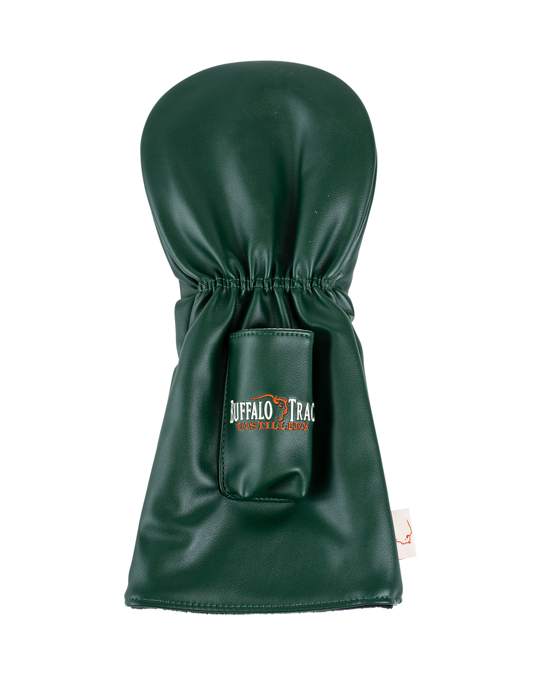 Buffalo Trace Green Leather Golf Club Cover side view showing leather texture and zippered pocket