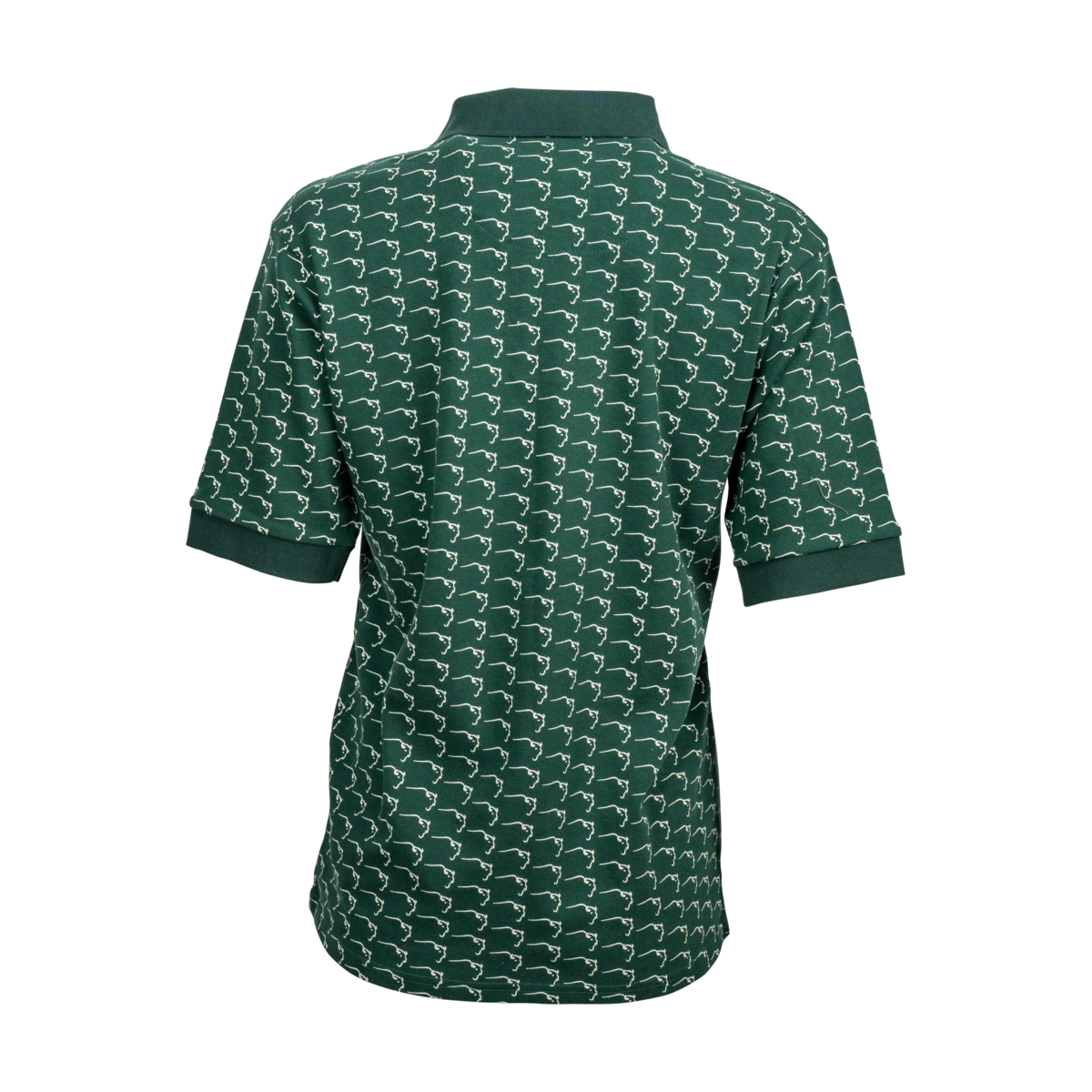 Buffalo Trace Allover Swoosh Polo back view showing allover swoosh pattern design