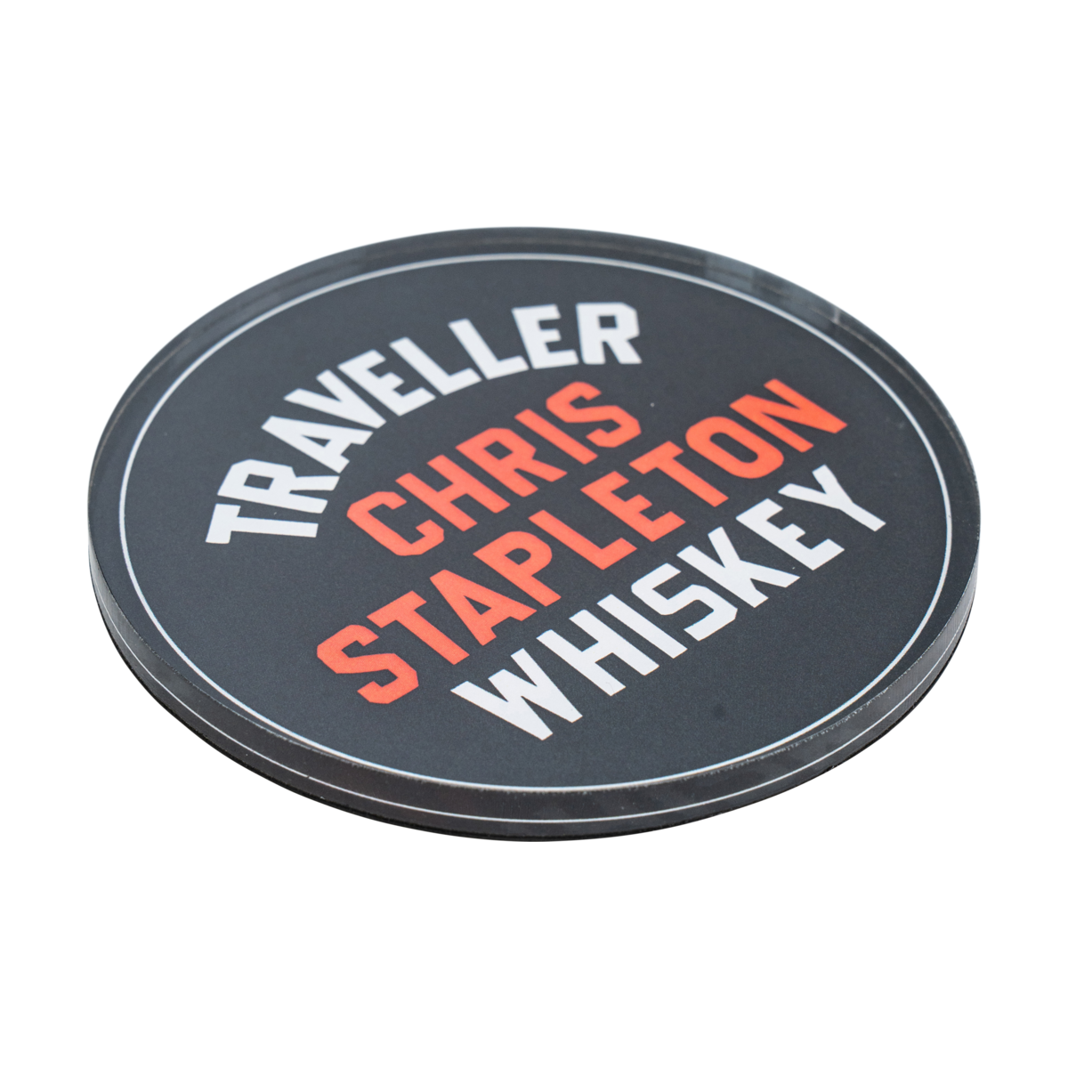 Traveller Whiskey Circle Magnet back view showing magnet detail and circular Traveller logo