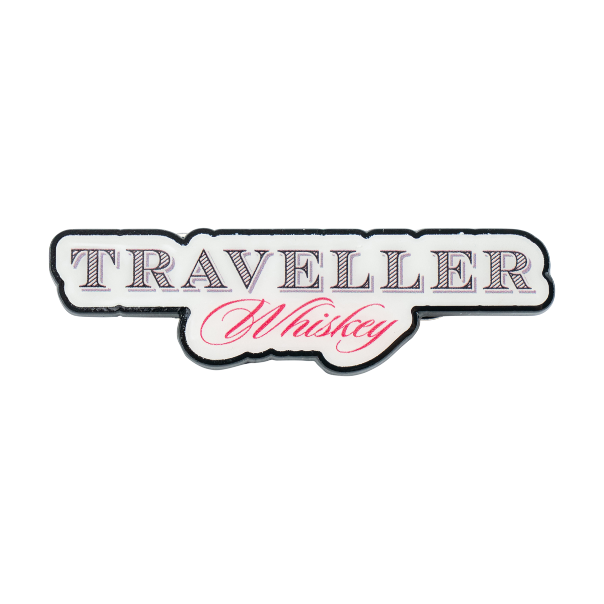 Traveller Whiskey Text Lapel Pin – collectible enamel lapel pin with Traveller Whiskey text logo