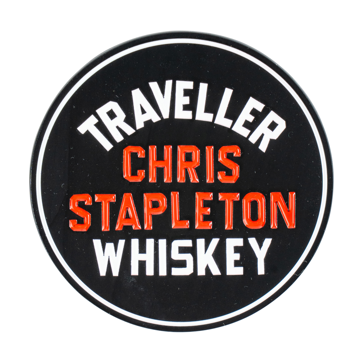 Traveller Whiskey Circle Lapel Pin – round collectible enamel lapel pin with Traveller Whiskey logo