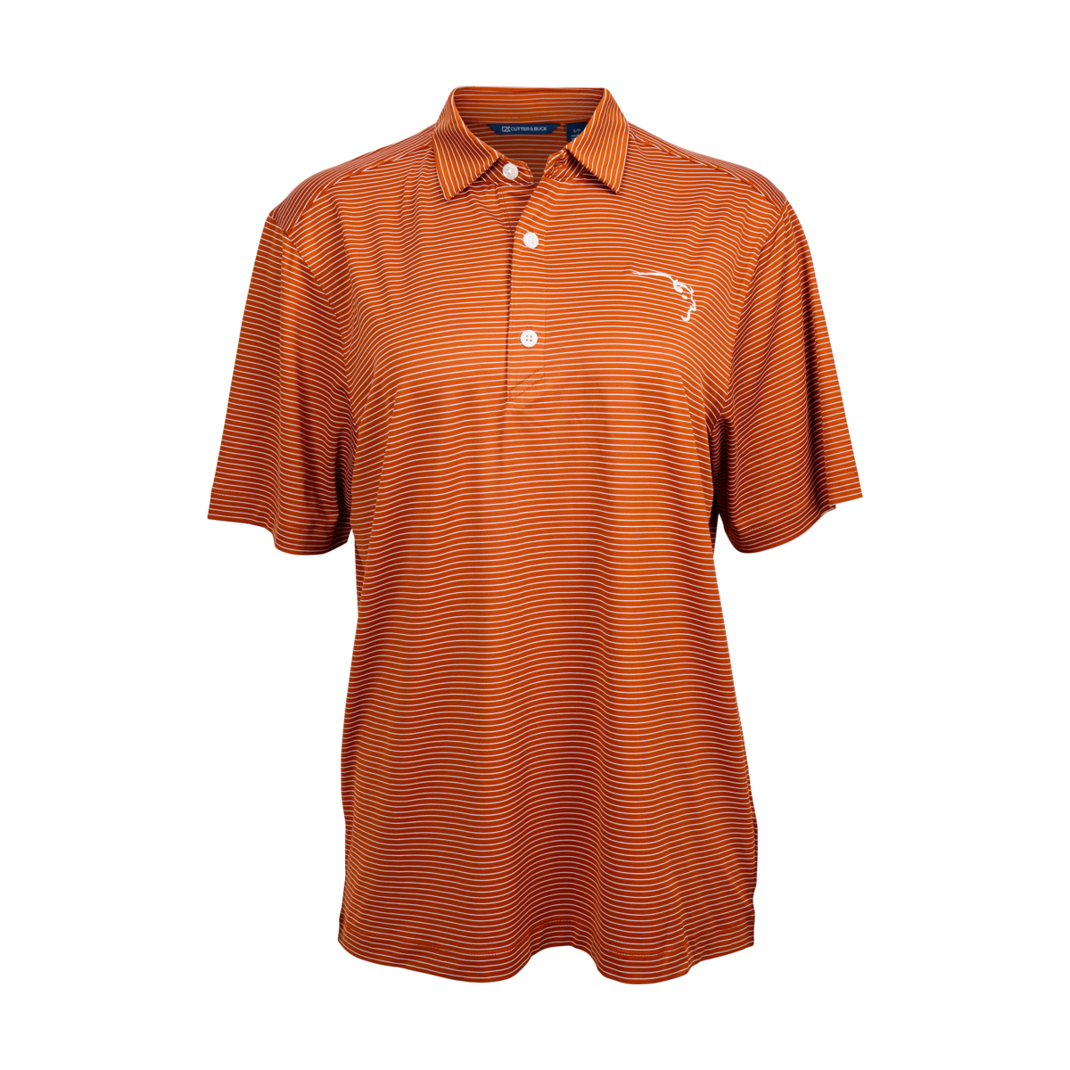 Cutter & Buck Orange Striped Polo – premium orange striped golf polo with Buffalo Trace logo