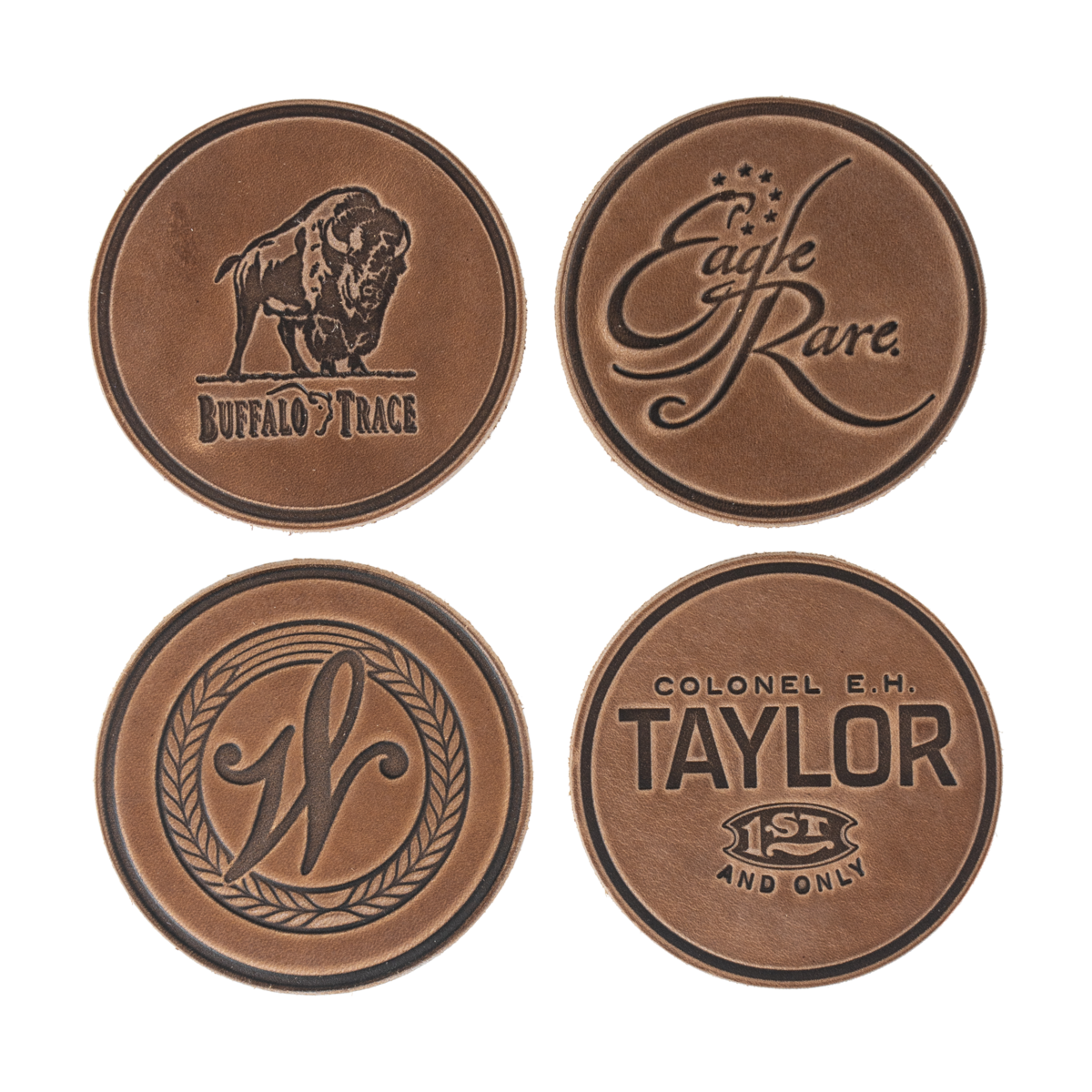 E.H. Taylor Leather Coaster back showing cork non-slip base and leather craftsmanship