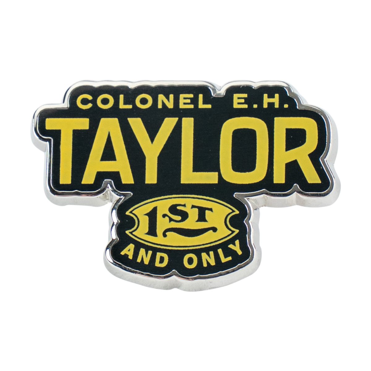 E.H. Taylor Logo Lapel Pin close-up of enamel fill and E.H. Taylor logo detail