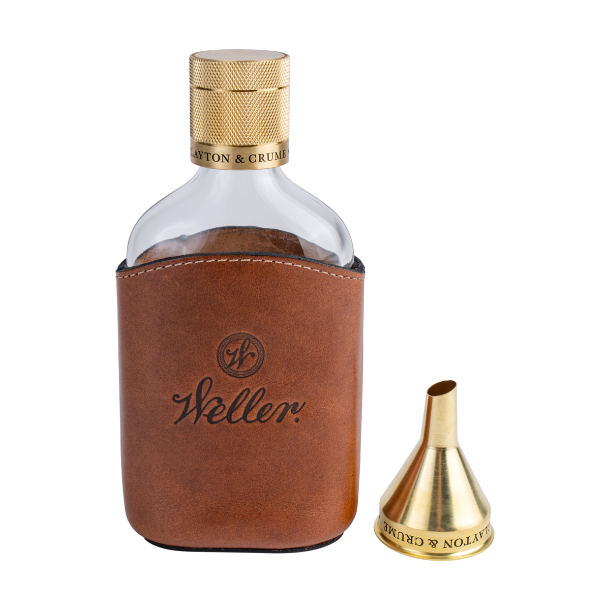 Weller Leather Wrapped Glass Flask – premium glass flask with genuine leather wrap and Weller branding