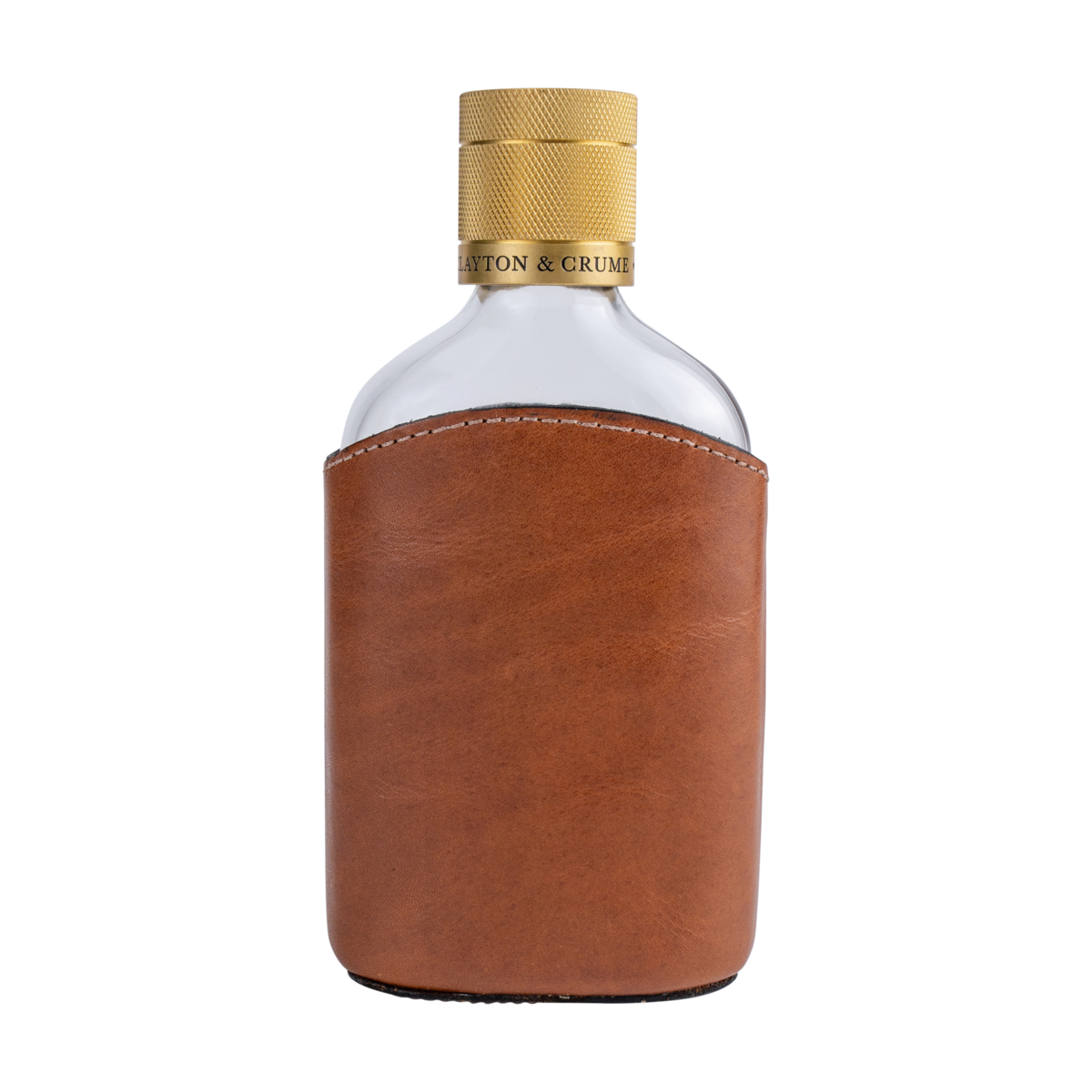 Weller Leather Wrapped Flask side view showing Weller logo embossed on leather surface