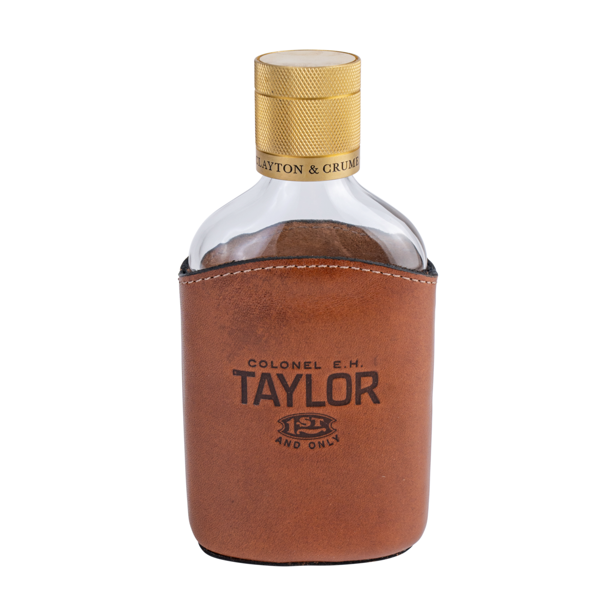 E.H. Taylor Leather Wrapped Glass Flask – premium flask with E.H. Taylor branding on genuine leather