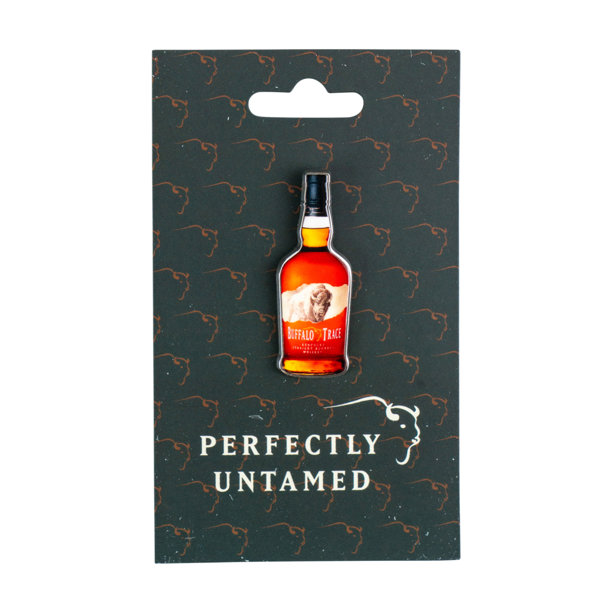 Buffalo Trace Bottle Lapel Pin – collectible enamel pin shaped like a Buffalo Trace bourbon bottle