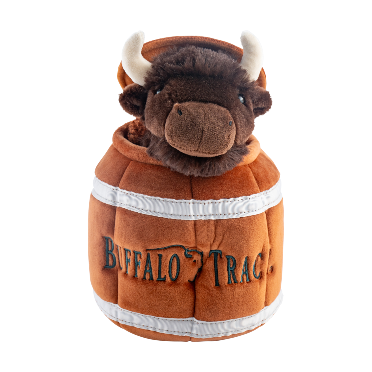 Buffalo Trace Barrel Plush Dog Toy – soft squeaky barrel-shaped dog toy with Buffalo Trace branding