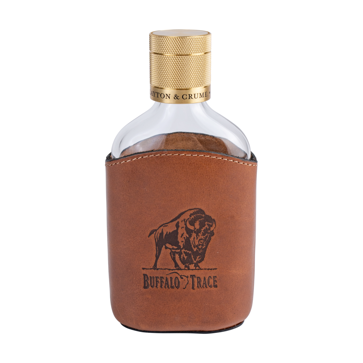 Buffalo Trace Leather Wrapped Glass Flask – premium leather flask with Buffalo Trace bourbon logo