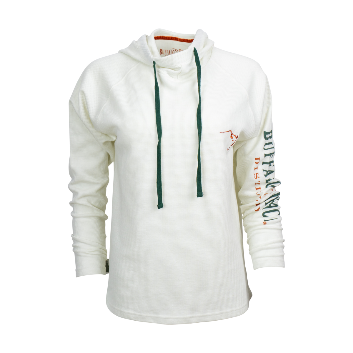Buffalo Trace Women's Cream Waffle Hoodie – textured waffle-knit cream hoodie with Buffalo Trace logo