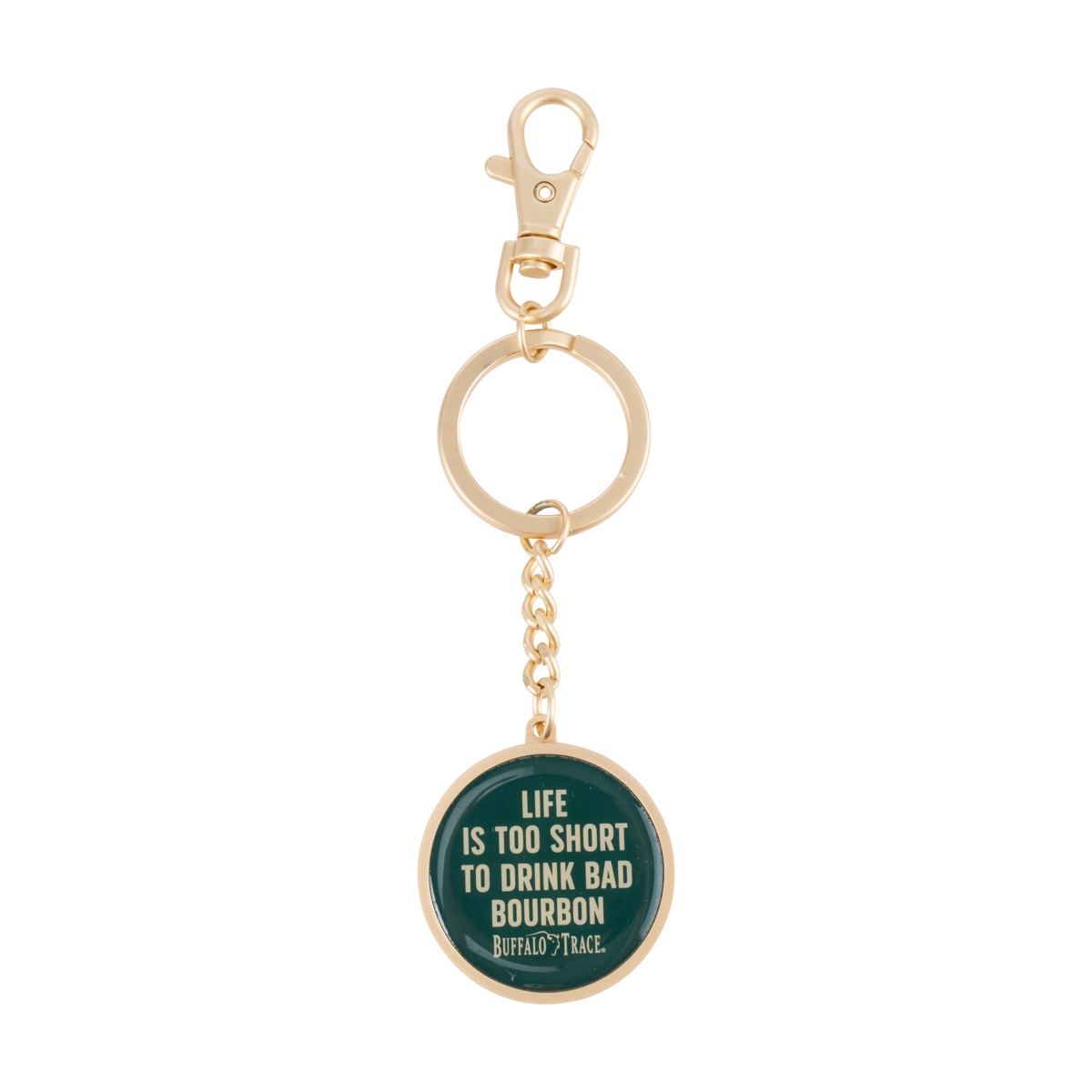 Buffalo Trace No Bad Bourbon Keychain – metal keychain with No Bad Bourbon Buffalo Trace slogan