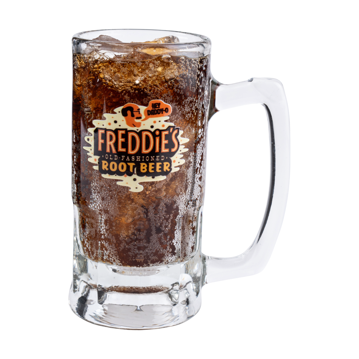 Freddie's Root Beer Mug close-up of distillery branding and ceramic craftsmanship