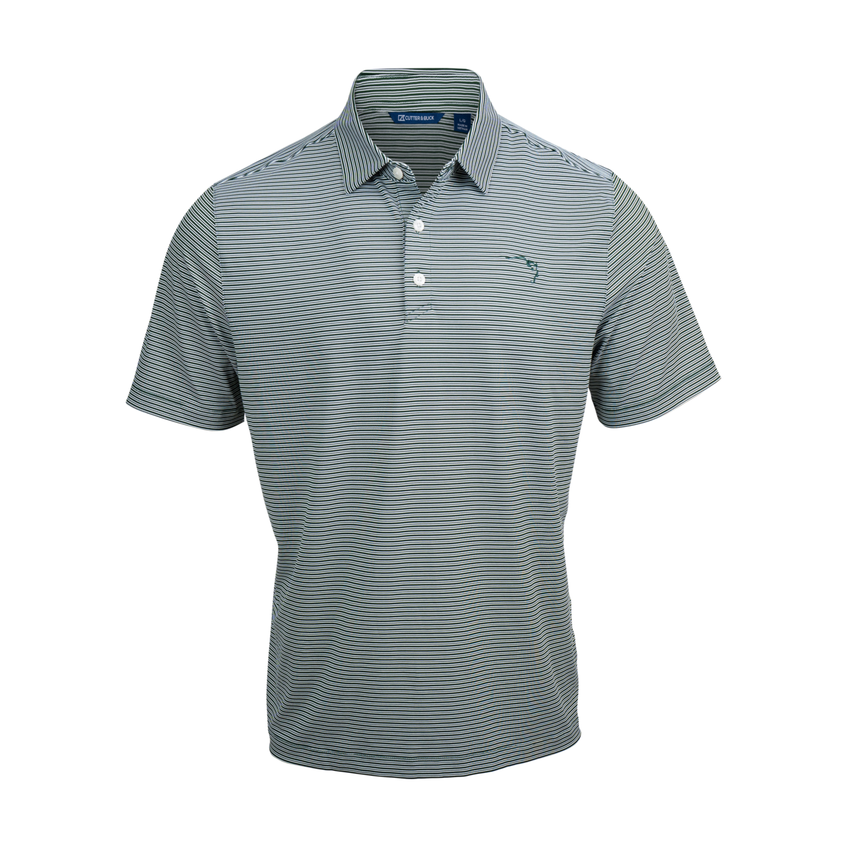 Buffalo Trace Cutter & Buck Striped Polo – premium striped golf polo with embroidered Buffalo Trace logo