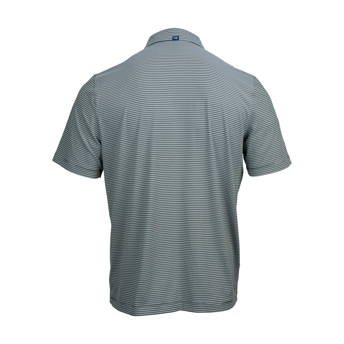 Buffalo Trace Cutter & Buck Striped Polo back view showing polo design and Cutter & Buck craftsmanship