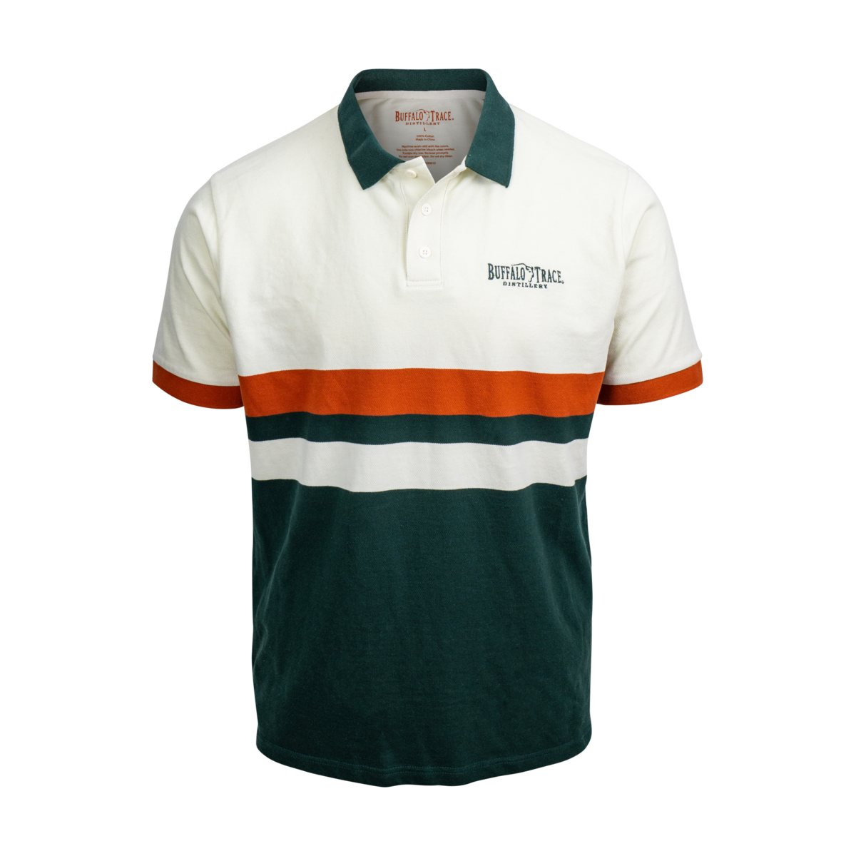 Buffalo Trace Engineered Striped Polo – premium striped performance polo with Buffalo Trace logo
