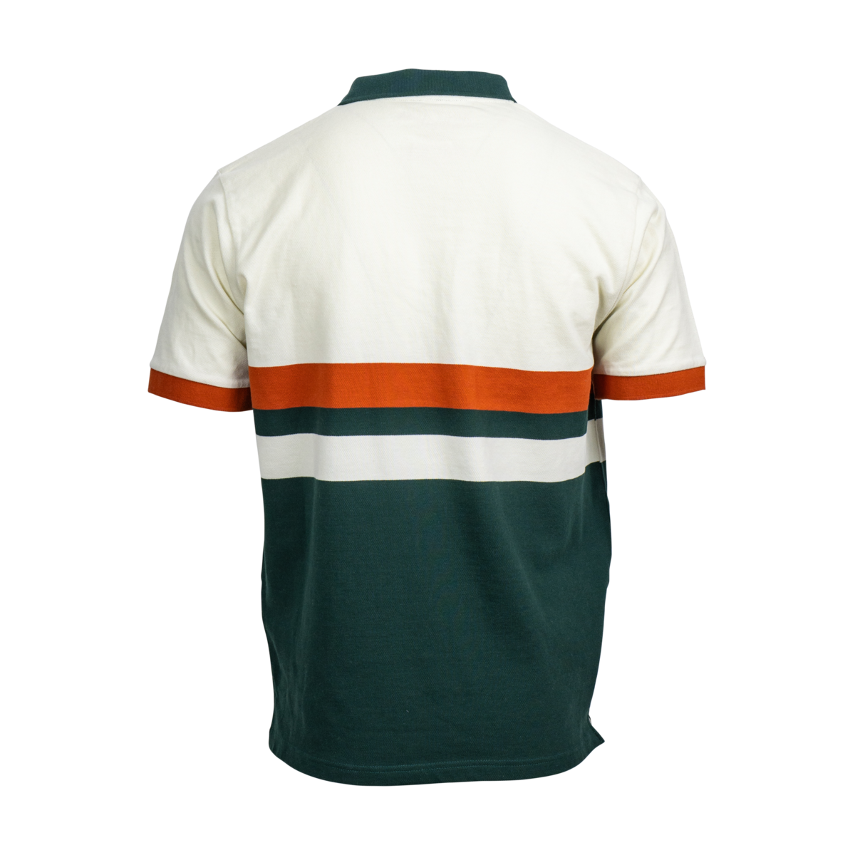Buffalo Trace Engineered Striped Polo back view showing stripe pattern and logo placement