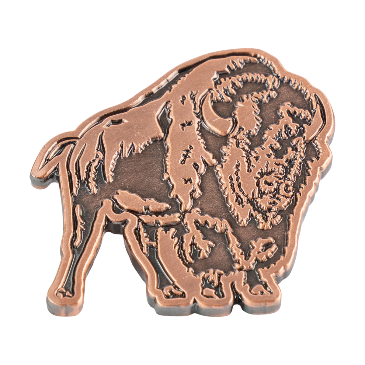 Buffalo Trace Standing Buffalo Lapel Pin close-up of enamel detail and pin backing