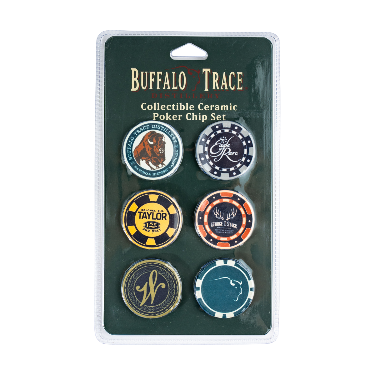 Buffalo Trace Poker Chip Set of 6 – premium ceramic poker chips with Buffalo Trace Distillery logo