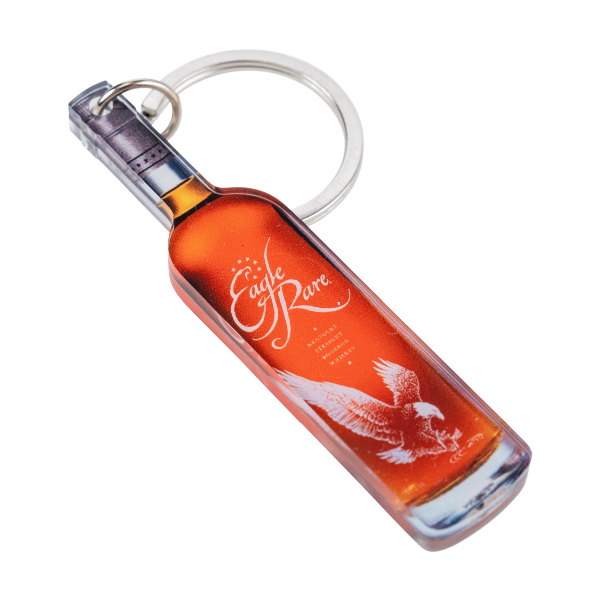 Eagle Rare Bottle Keychain close-up of bottle shape detail and Eagle Rare label design