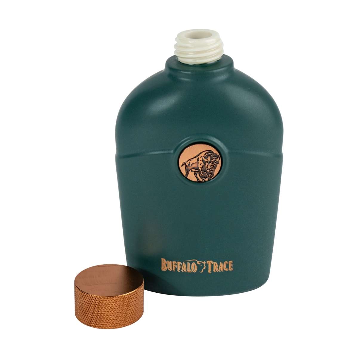 Buffalo Trace Green Flask back view showing smooth green finish and distillery branding