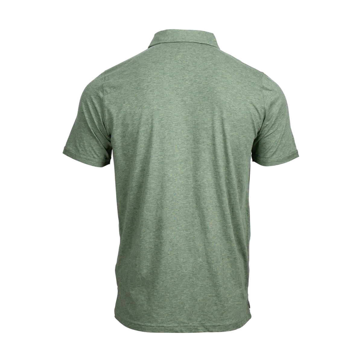 Buffalo Trace Green Heather Everywhere Swoosh Polo back view showing allover pattern and TASC design