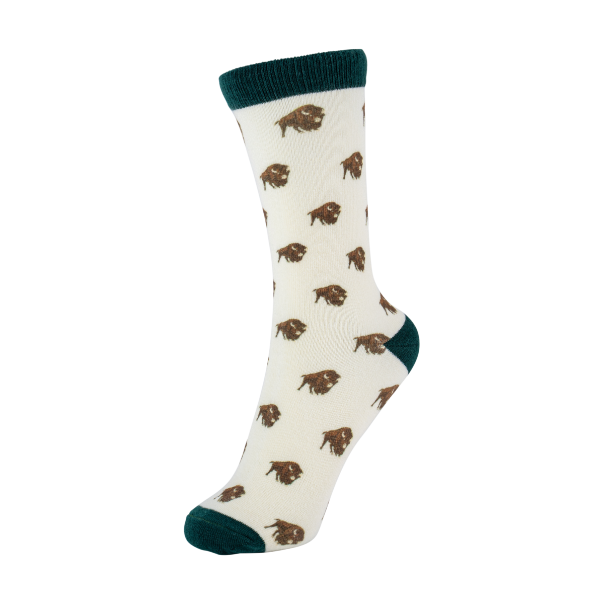 Buffalo Trace Cream Allover Buffalo Socks side view showing allover buffalo pattern and fit