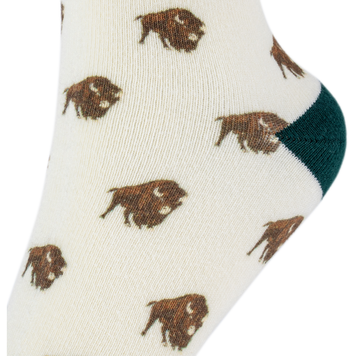 Buffalo Trace Cream Allover Buffalo Socks close-up of woven buffalo pattern and distillery logo