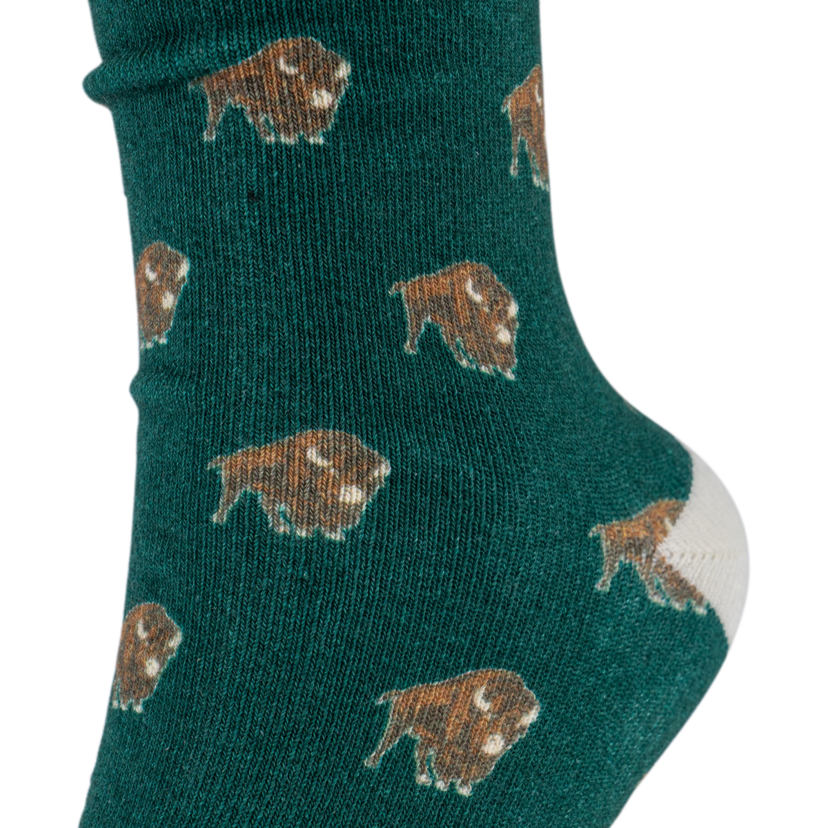 Buffalo Trace Green Allover Buffalo Socks close-up of woven allover buffalo design and logo detail