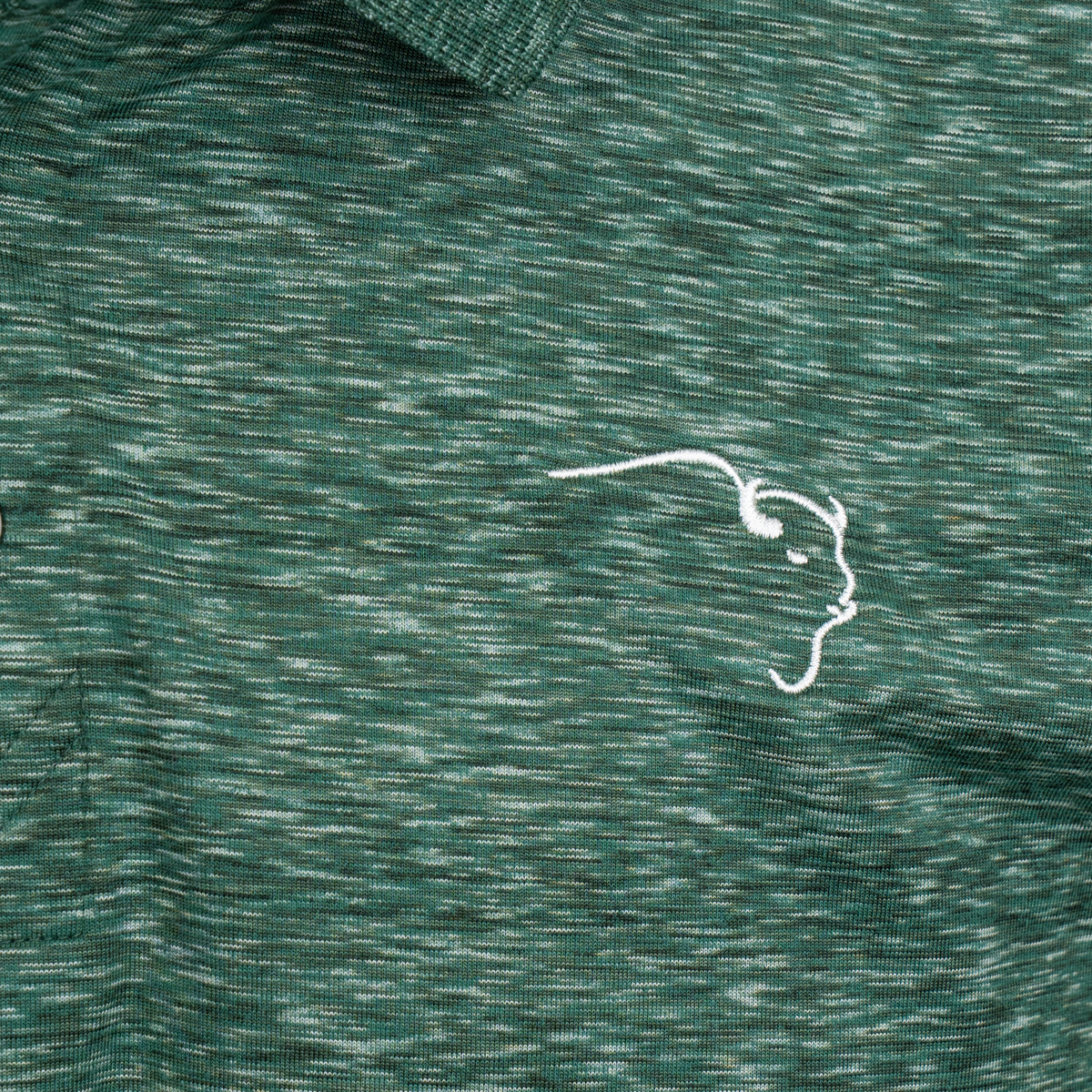 Buffalo Trace Green Cutter & Buck Golf Polo close-up of embroidered logo on left chest