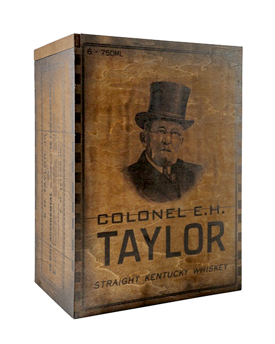 Box of Colonel E.H. Taylor Straight Kentucky Whiskey with a portrait on the label.