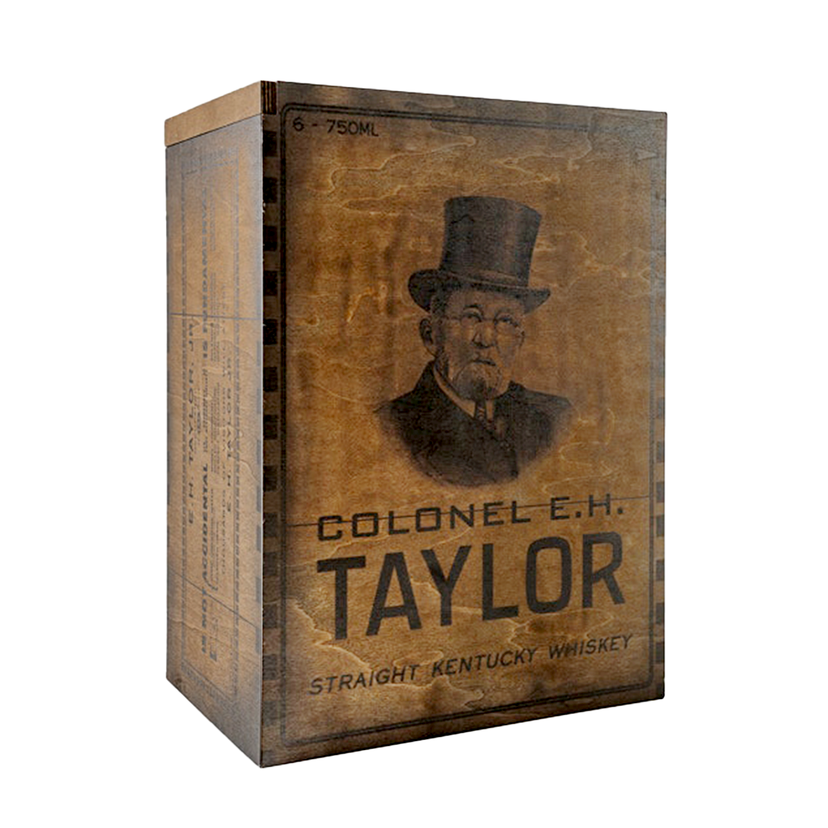 Box of Colonel E.H. Taylor Straight Kentucky Whiskey with a portrait on the label.