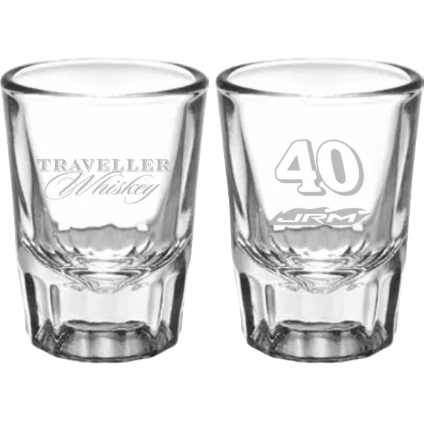 Justin Allgaier #40 Traveller Whiskey Saloon Shot Glass – NASCAR collectible shot glass with Traveller Whiskey branding
