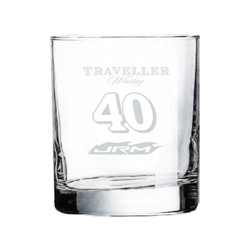 Justin Allgaier #40 Traveller Whiskey Rocks Glass – NASCAR collectible rocks glass with laser engraved design