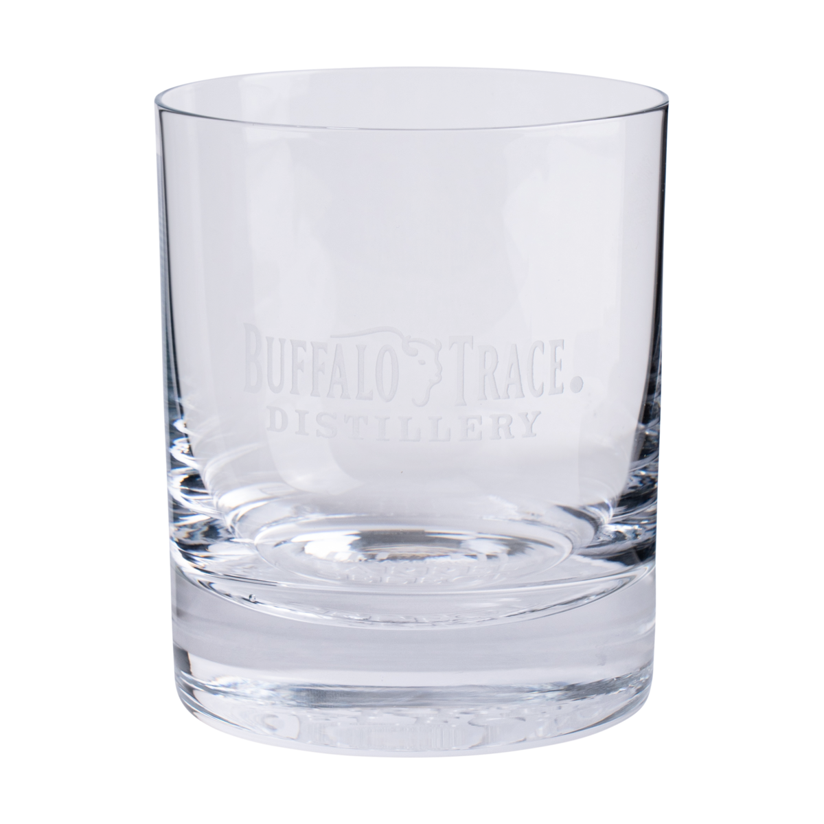 SBS Buffalo Trace Crystal Rocks Glass close-up of engraved branding on crystal surface