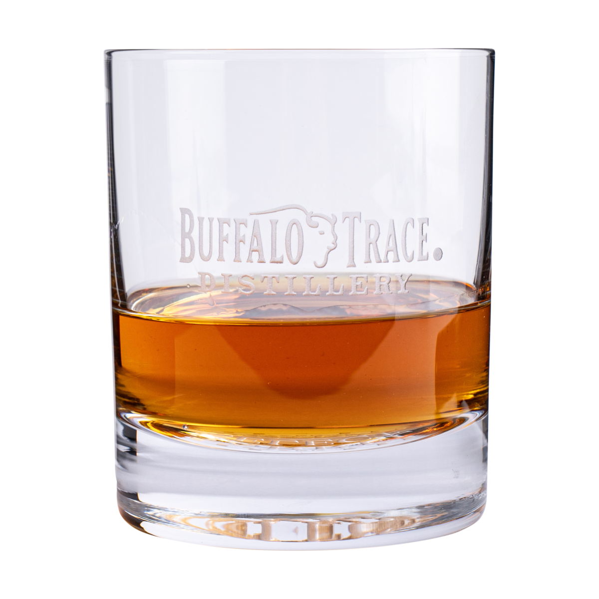SBS x Buffalo Trace Crystal Reserve Rocks Glass angled view showing crystal clarity