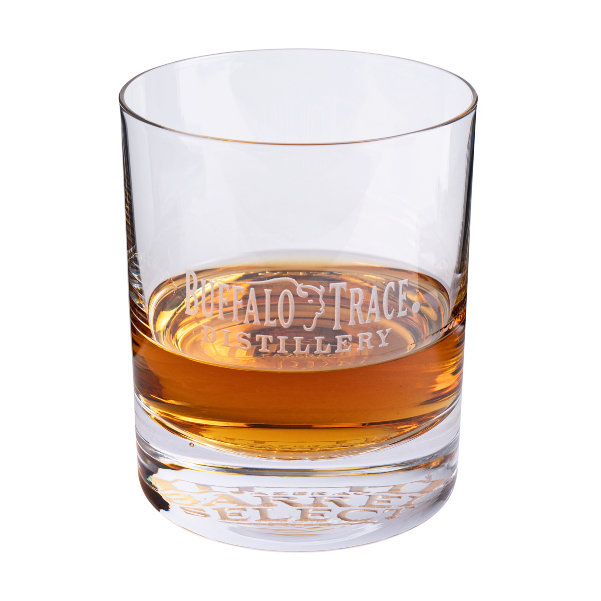 SBS x Buffalo Trace Crystal Reserve Rocks Glass gift presentation on wooden surface
