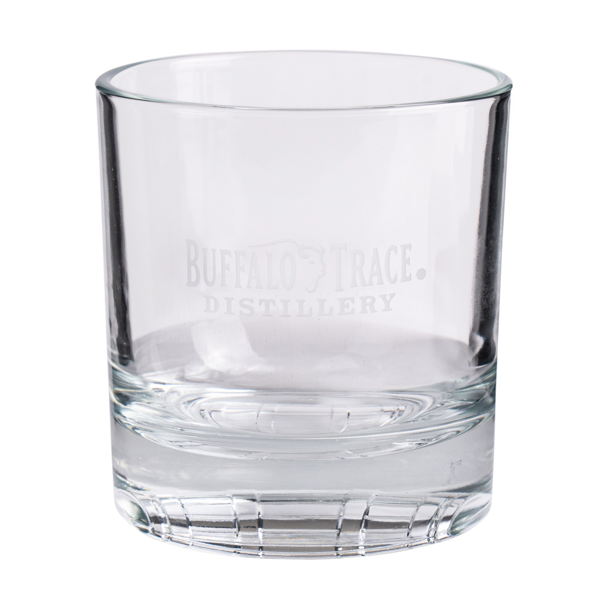 Buffalo Trace Bourbon Barrel Rocks Glass close-up of distillery logo on crystal glass