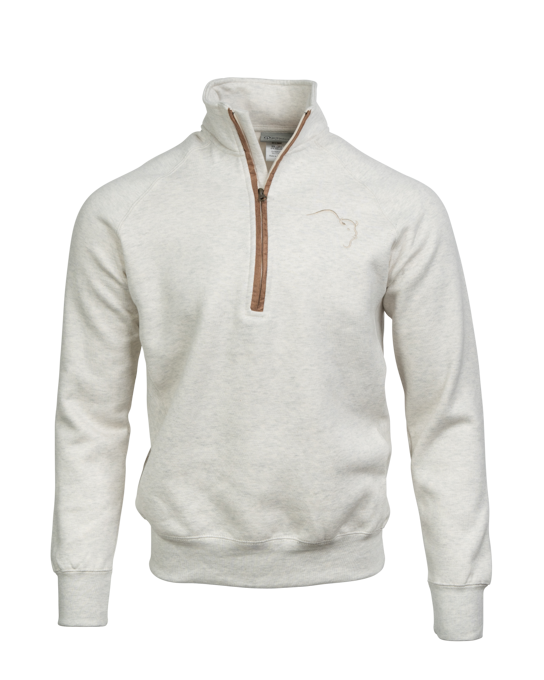 Cream High Collar Sweatshirt with Brown Half Zip and Buffalo Trace Swoosh Logo