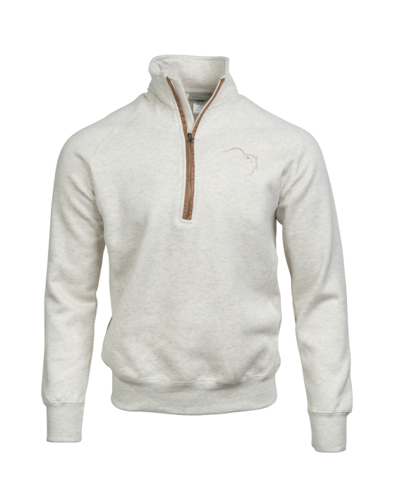 Cream High Collar Sweatshirt with Brown Half Zip and Buffalo Trace Swoosh Logo