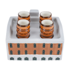 Warehouse C Ceramic Shot Glass Set group display – complete set of 4 collector glasses