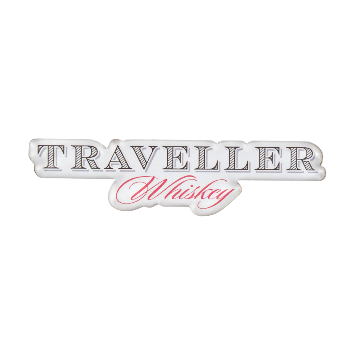 Traveller Whiskey Text Magnet – collectible rectangular fridge magnet with Traveller Whiskey text logo