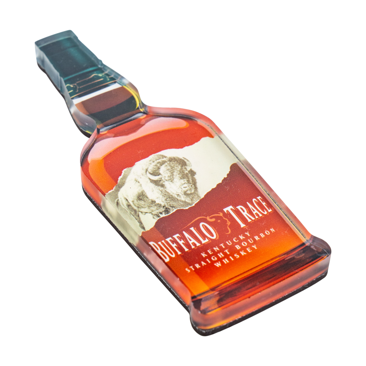 Buffalo Trace Bottle Magnet back view showing magnet backing and Buffalo Trace bourbon branding
