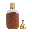 Weller Leather Wrapped Glass Flask – premium glass flask with genuine leather wrap and Weller branding