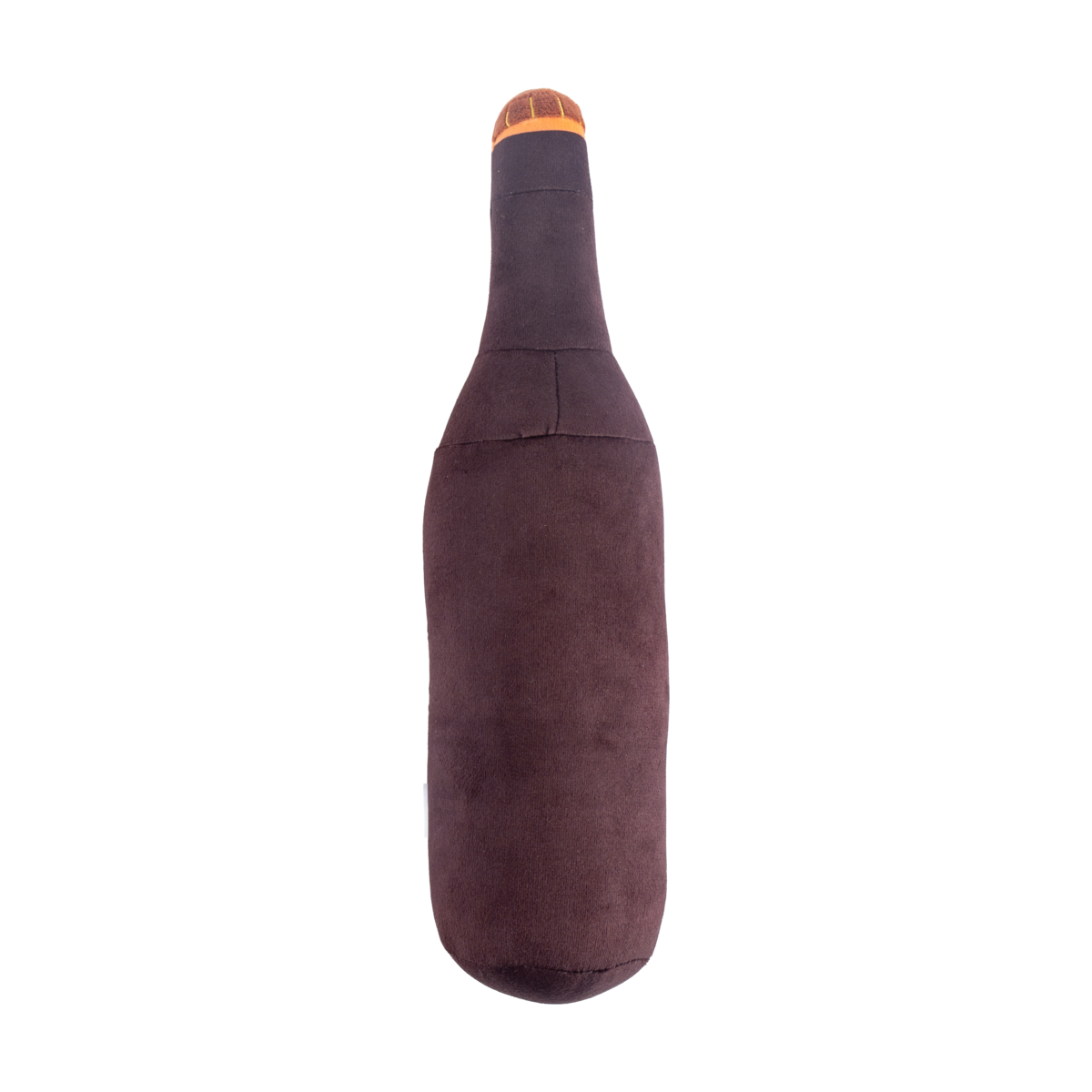 Buffalo Trace Root Beer Bottle Dog Toy side view showing plush construction and logo label