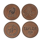 Buffalo Trace Leather Coaster back view showing cork non-slip base and quality craftsmanship