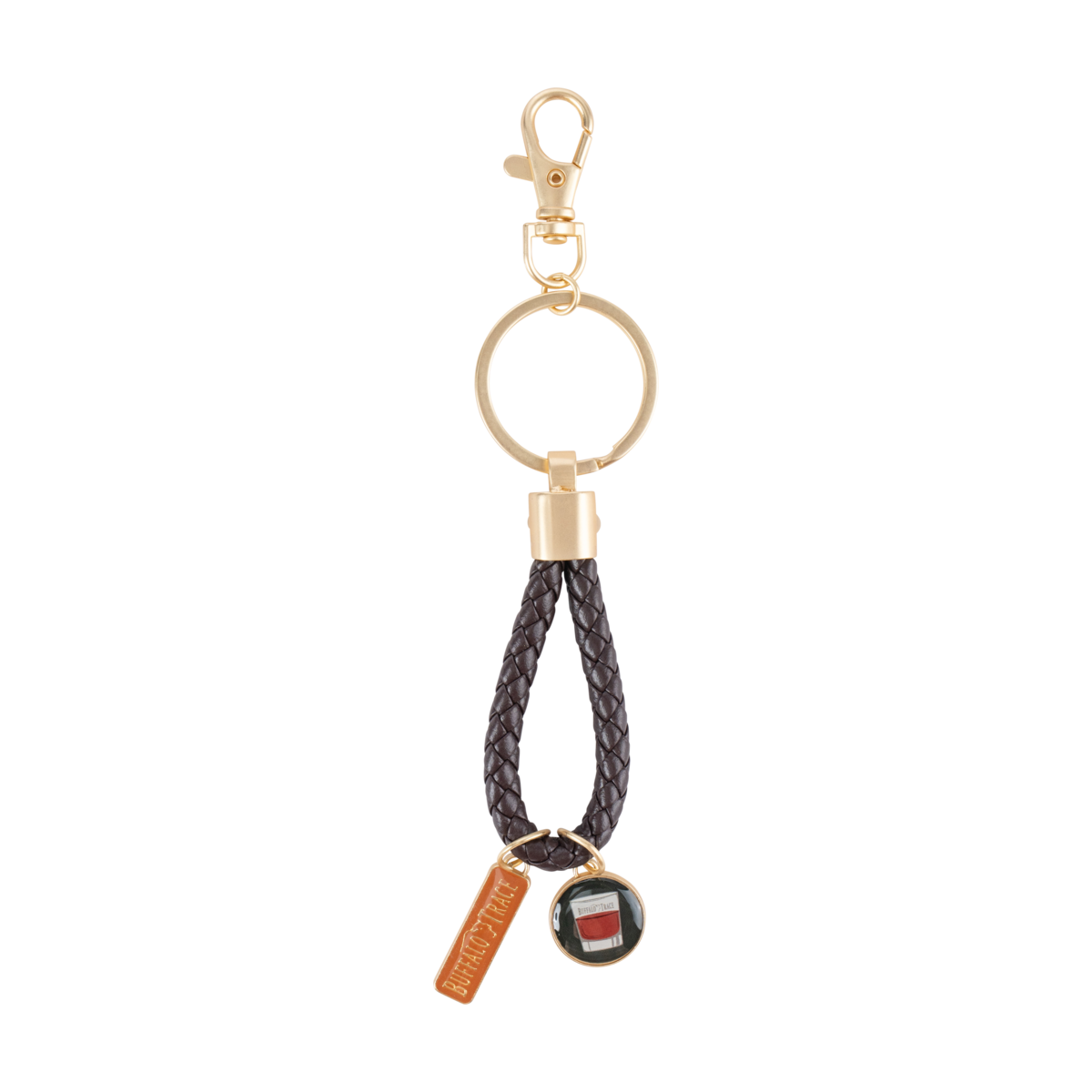 Buffalo Trace Logo Braided Keychain – braided leather keychain with Buffalo Trace logo metal tag