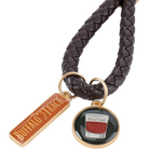Buffalo Trace Logo Braided Keychain side view showing braided leather and metal logo tag