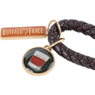 Buffalo Trace Logo Braided Keychain close-up of braided leather detail and engraved logo